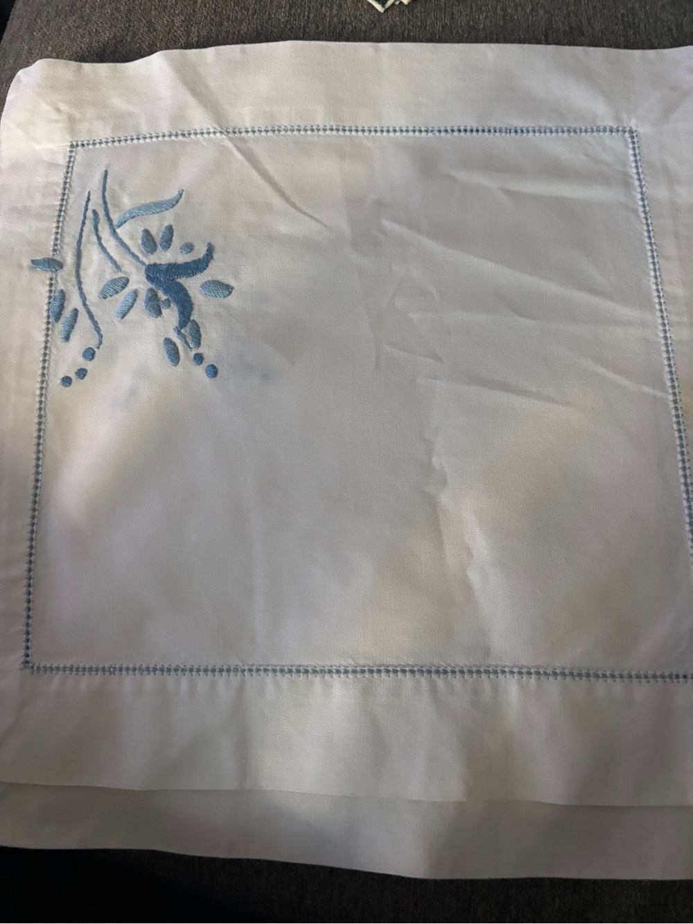 Blue Embroidered Handmade Napkins/Table Toppers- Set of 6